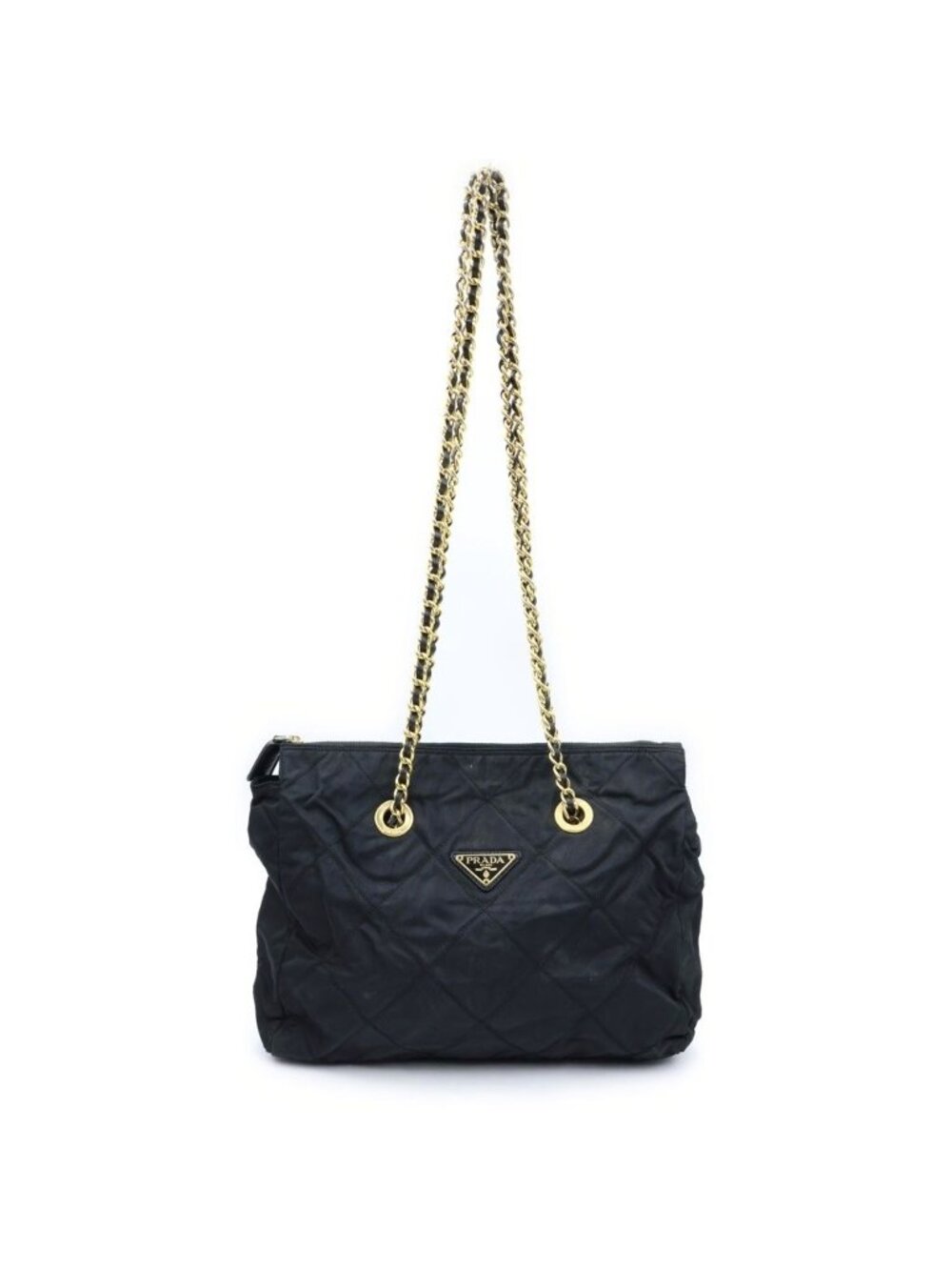 Prada Chain Tote Bag Black Nylon Gold